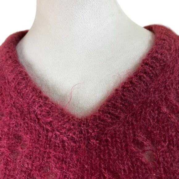 Hand Knit Mohair Lacy Fuzzy Eyelet Sweater – Dusty Rose – Small | Vintage 80’s - Picture 6 of 8